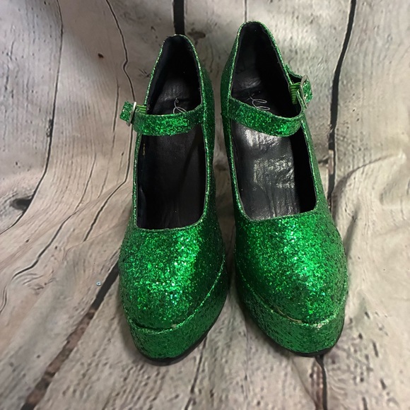 Ellie Women’s Platform Chunky Heel Green Glitter Sequin Maryjane St Paddy’s Sz 7 - Picture 5 of 10